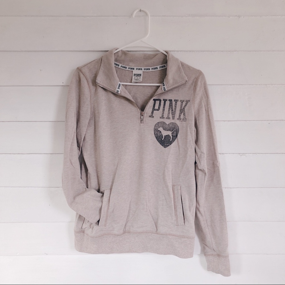 Victoria’s Secret PINK Beige Tan Taupe Colored Half Zip Sweatshirt 🤍